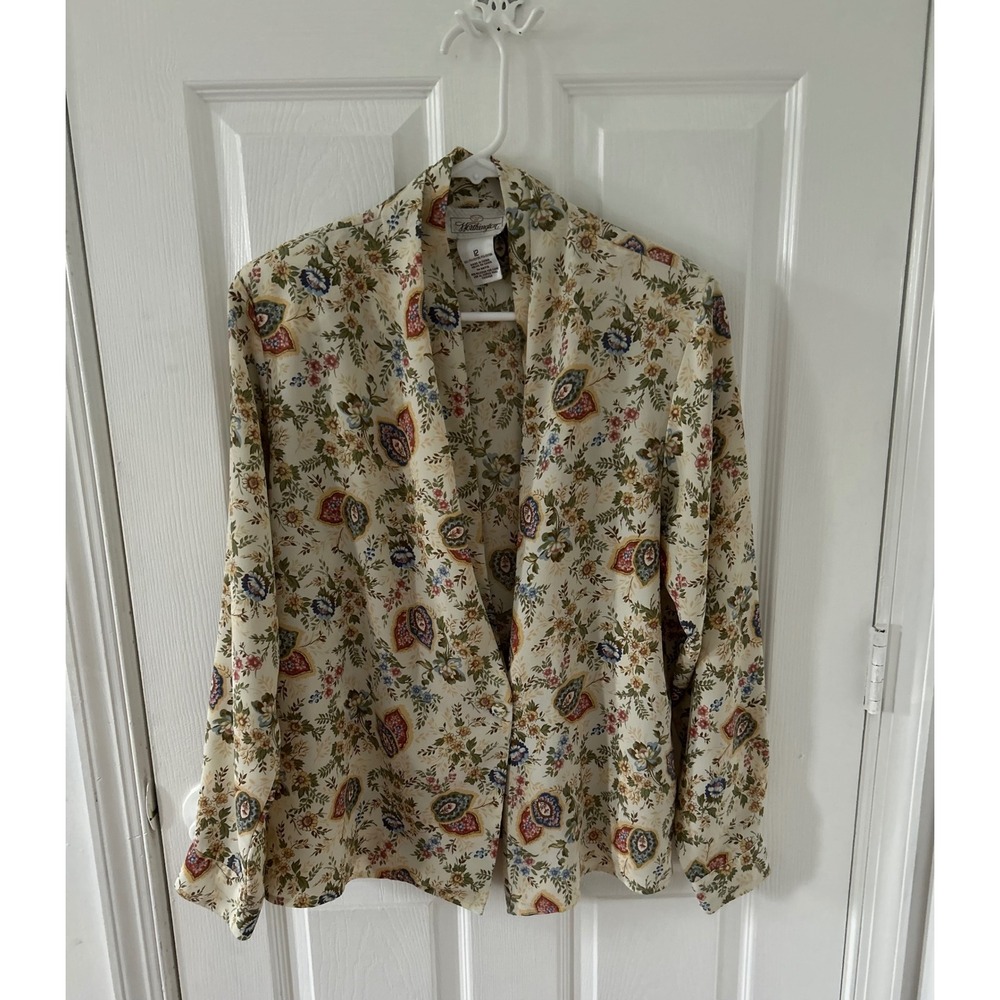 Worthington Floral Paisley Shawl Collar Blouse Cream Multi Size 12